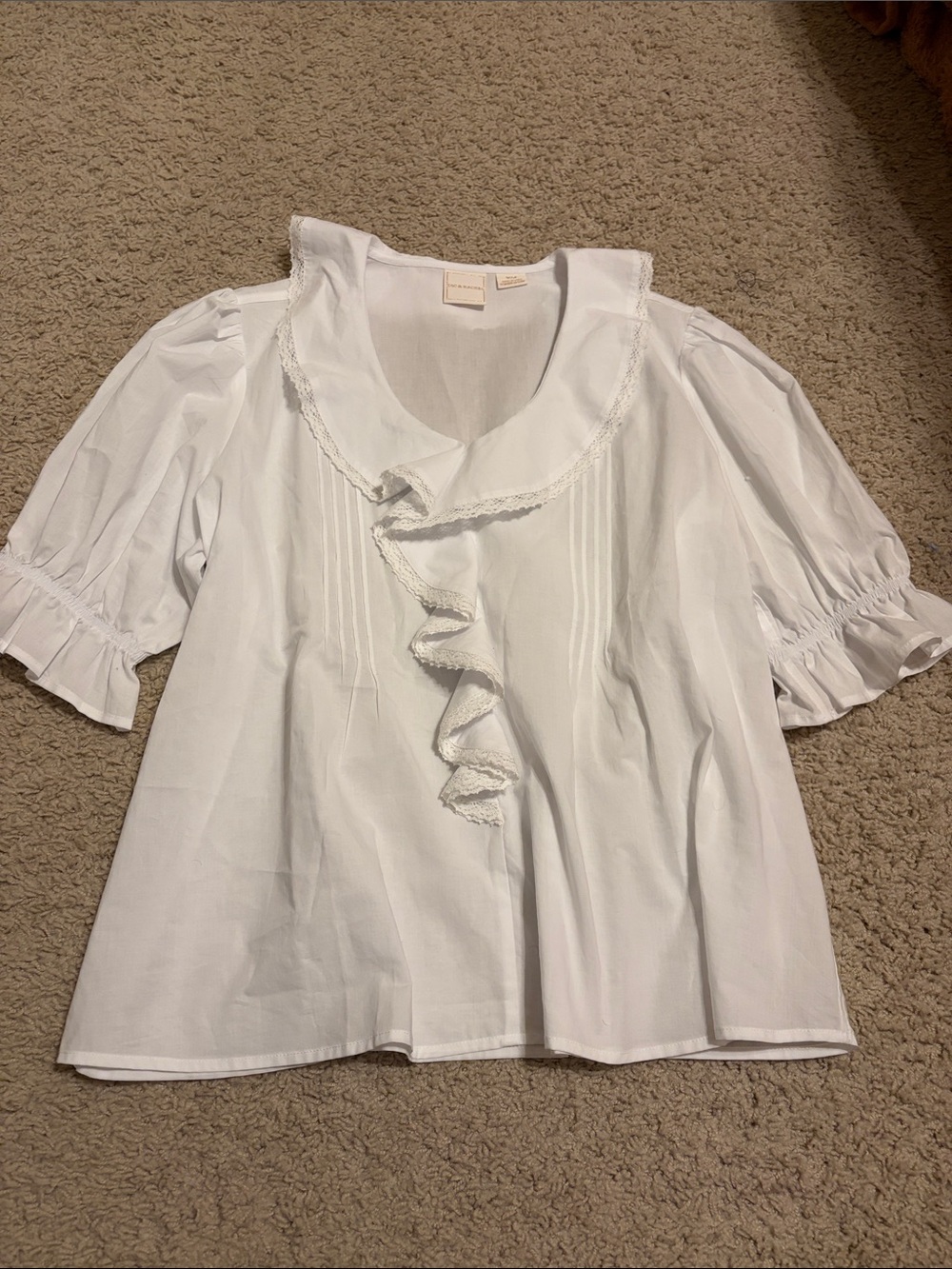 Zac & Rachel White Ruffle Front Lace-Trim Blouse